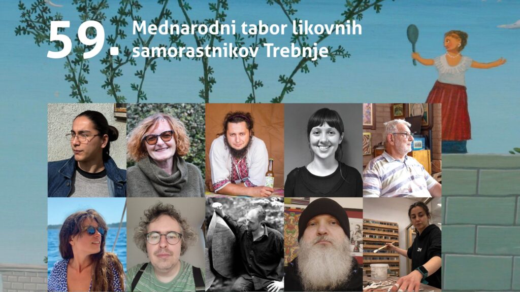 Deset fotografij udeležencev tabora, nad njimi je napis 59. Mednarodni tabor likovnih samorastnikov Trebnje